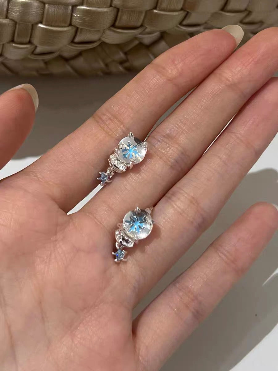 Snowflake Crystal Ball 18K Platinum Plating Crystal Glass Huggies Earrings