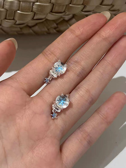 Snowflake Crystal Ball 18K Platinum Plating Crystal Glass Huggies Earrings