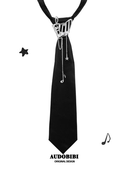 Melody Etude Polyester Necktie with Piano Keys Charm