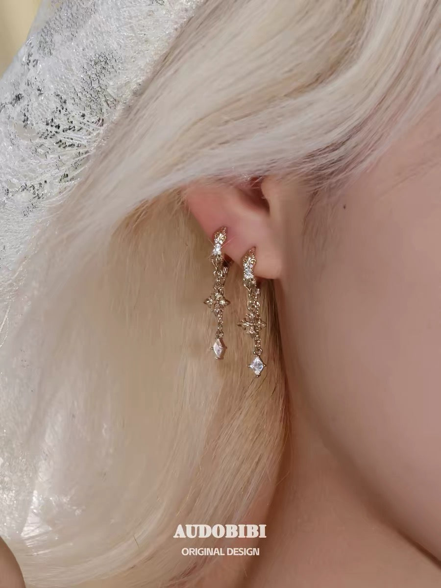 Champagne Gold Iris S925 Silver with Gold-plating Huggie Earrings with tassel