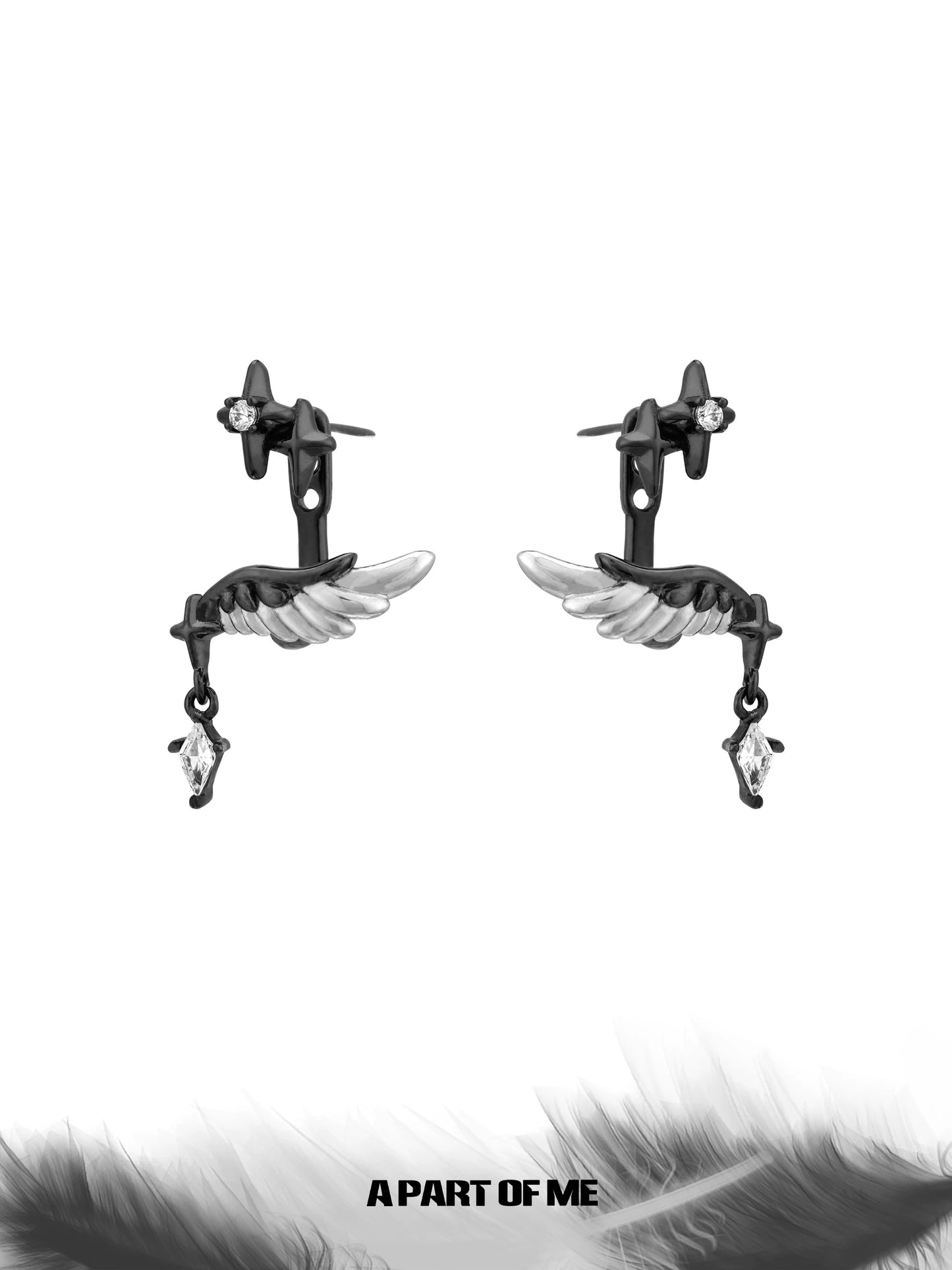 A Love Story Between a Dove & a Crow 18K Black Gold Feather Detachable Earrings