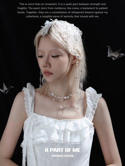 Corigami Era 18K Platinum Plating Paper Crane & Pearl Necklace