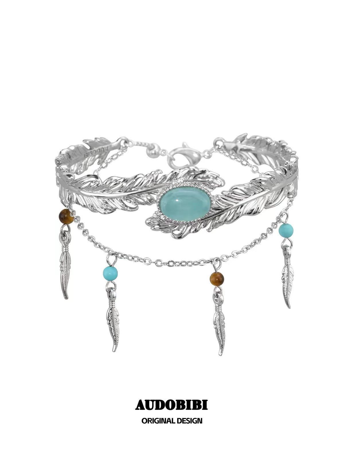 Plume Collection 18K Platinum Plating Feather Double Layer Bracelet
