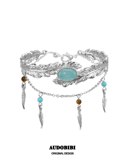 Plume Collection 18K Platinum Plating Feather Double Layer Bracelet