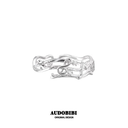 Melody Etude S925 Sterling Silver Sheet Music Couple Ring
