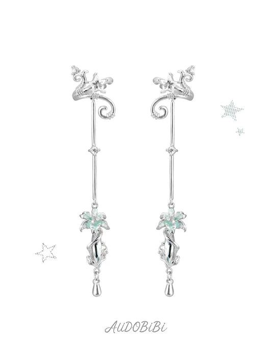 Dreamcore Lily 18K Platinum Plating Fairy Dangle Ear Cuffs