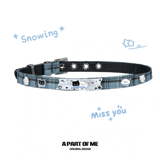 Snowy Black Cat & White Dog Leather Choker