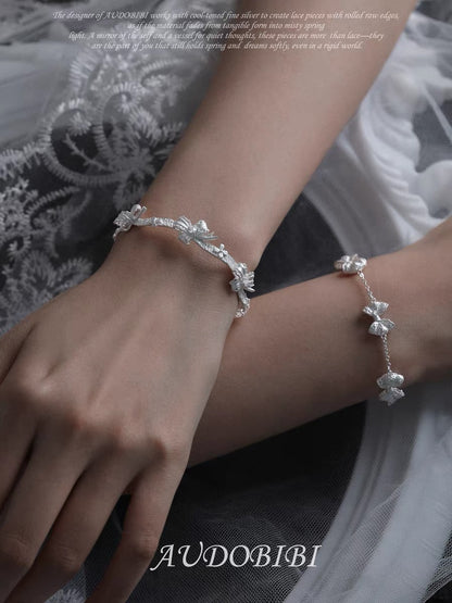 Dreaming in Lace 18K Platinum Plating Ribbon Coquette Slider Bracelet