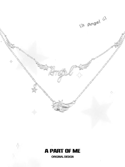Angel Dream 18K Platinum Plating Angel Wings Double Layer Necklace