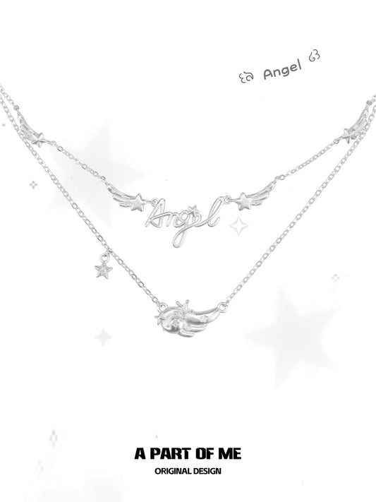 Angel Dream 18K Platinum Plating Angel Wings Double Layer Necklace