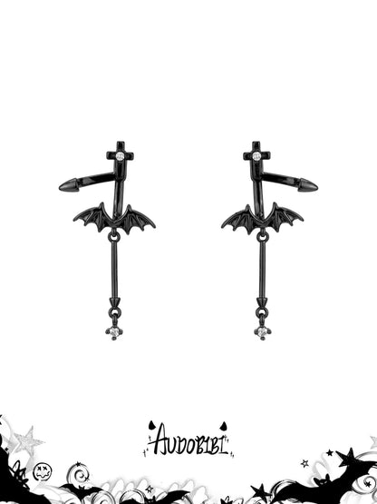 Little Devil Black Gold Plating Demon Wings Detachable Earrings