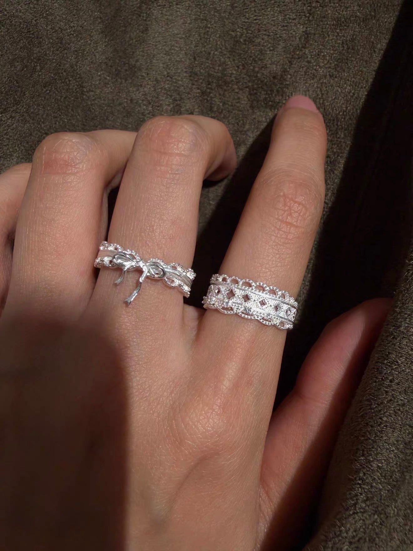 Dreaming in Lace 18K Platinum Plated S925 Silver Lace Ring