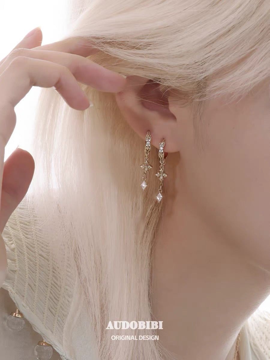 Champagne Gold Iris S925 Silver with Gold-plating Huggie Earrings with tassel