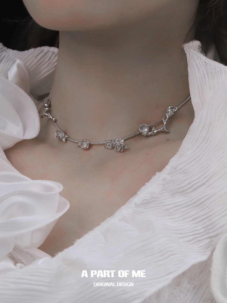 Rose on the Moon 18K Platinum Plating Natural Shell Choker & Lariat Necklace