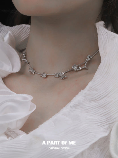 Rose on the Moon 18K Platinum Plating Natural Shell Choker & Lariat Necklace