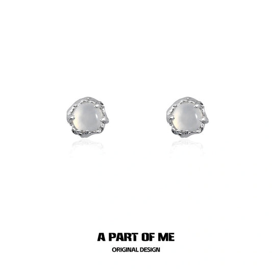 Dawn Series 18K Platinum Plating White Agate Stud Earrings