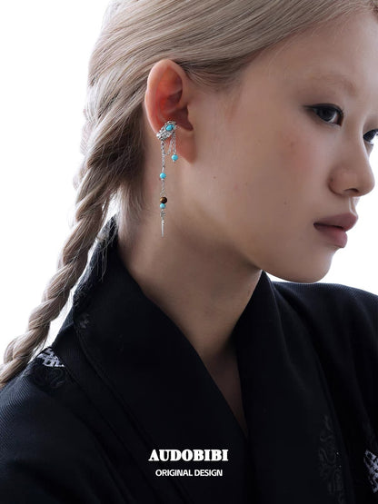 Plume Collection 18K Platinum Plating Turquoise Feather Earcuffs