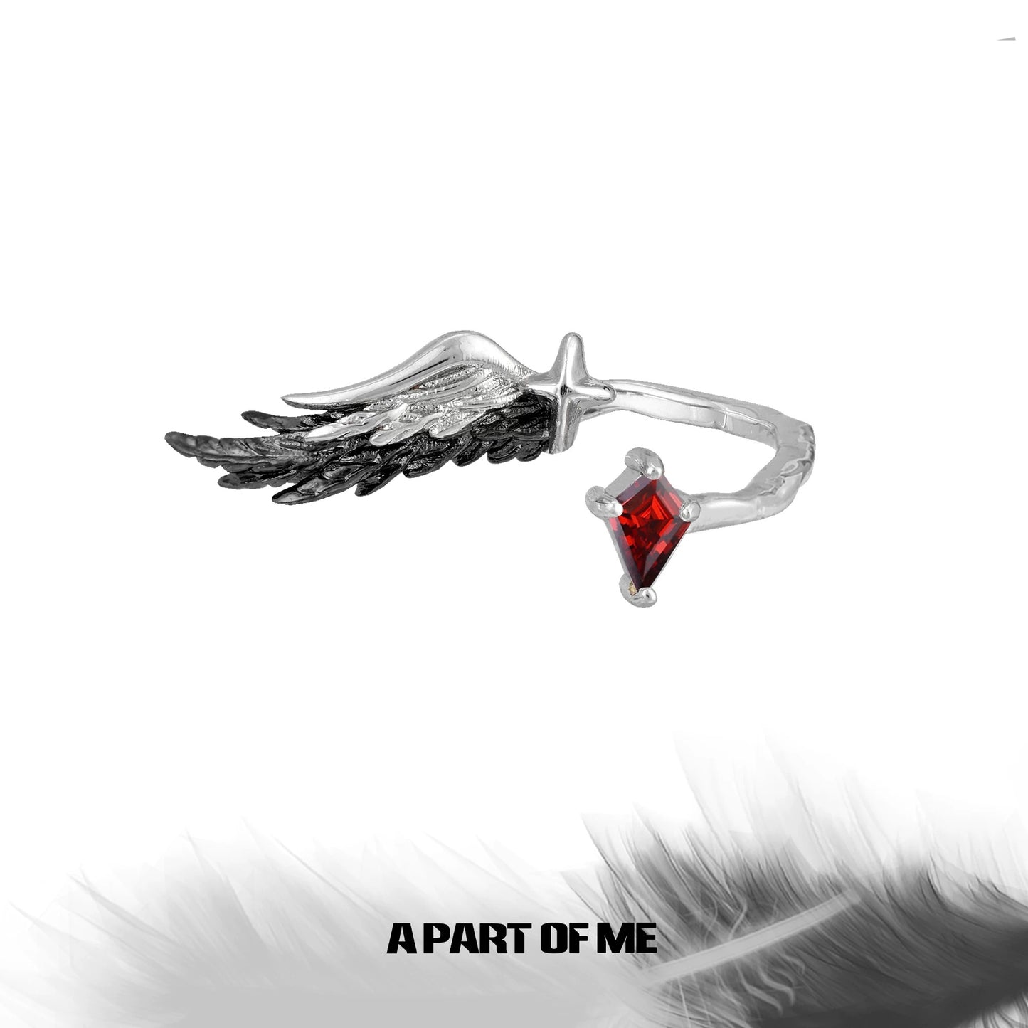 A Love Story Between a Dove & a Crow S925 Sterling Silver Feather Adjustable Rings