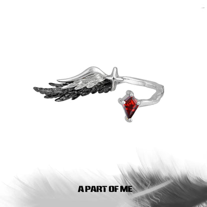 A Love Story Between a Dove & a Crow S925 Sterling Silver Feather Adjustable Rings