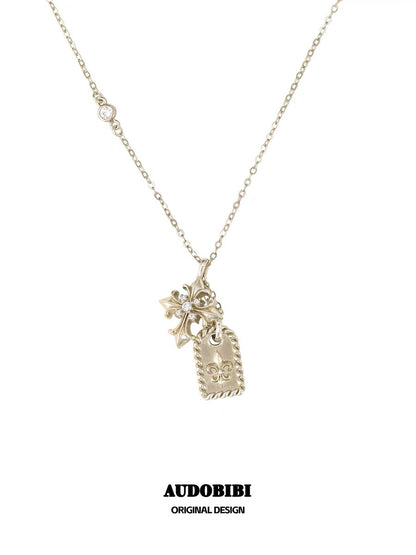 Champagne Gold Iris Gold-plating Tag Pendant Necklace