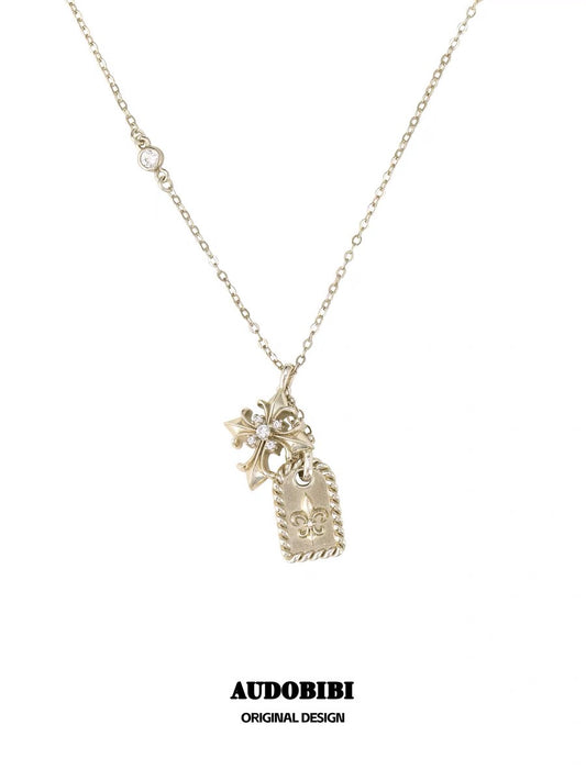 Champagne Gold Iris Gold-plating Tag Pendant Necklace