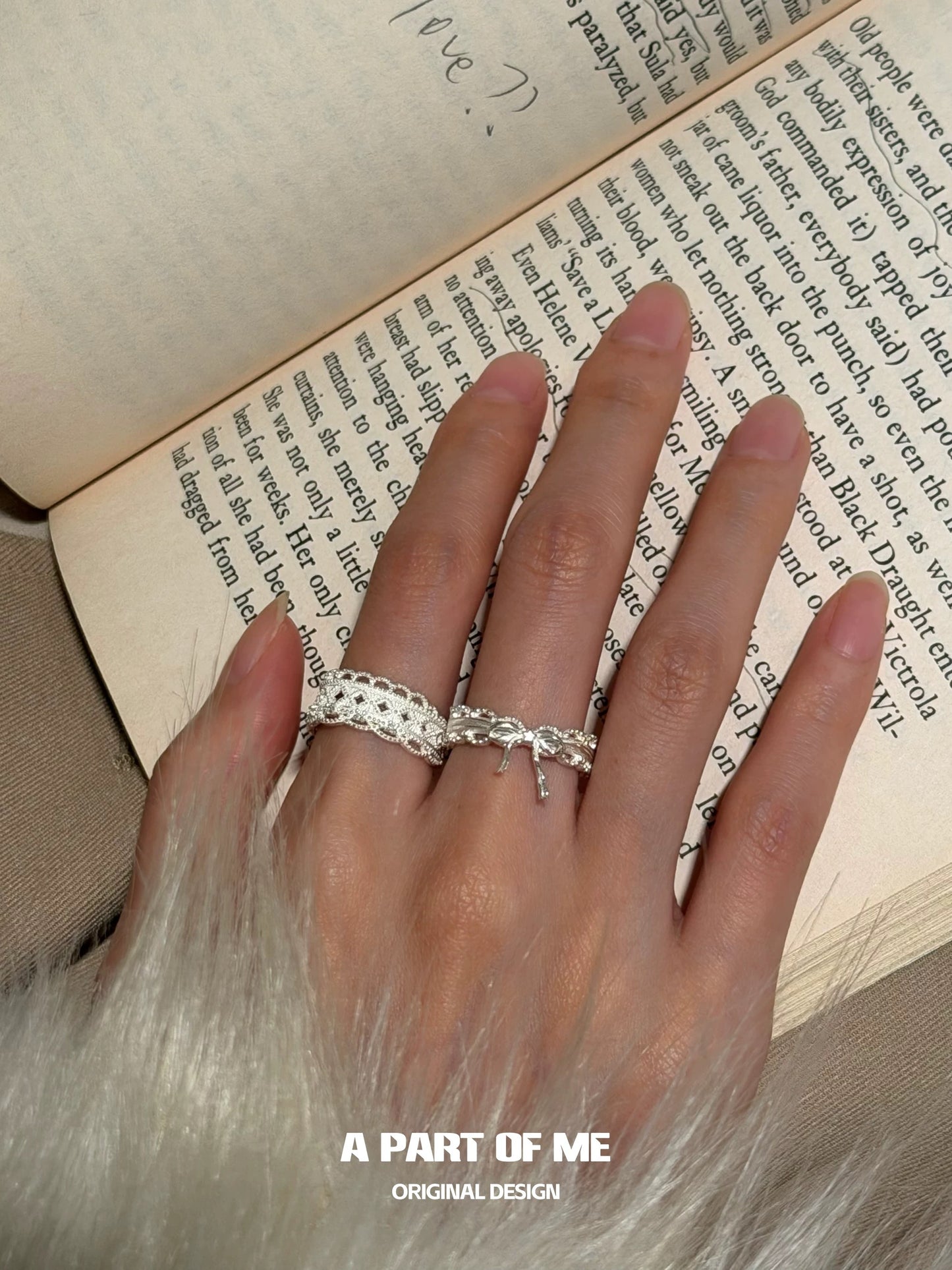 Dreaming in Lace 18K Platinum Plated S925 Silver Ribbon Bow Ring