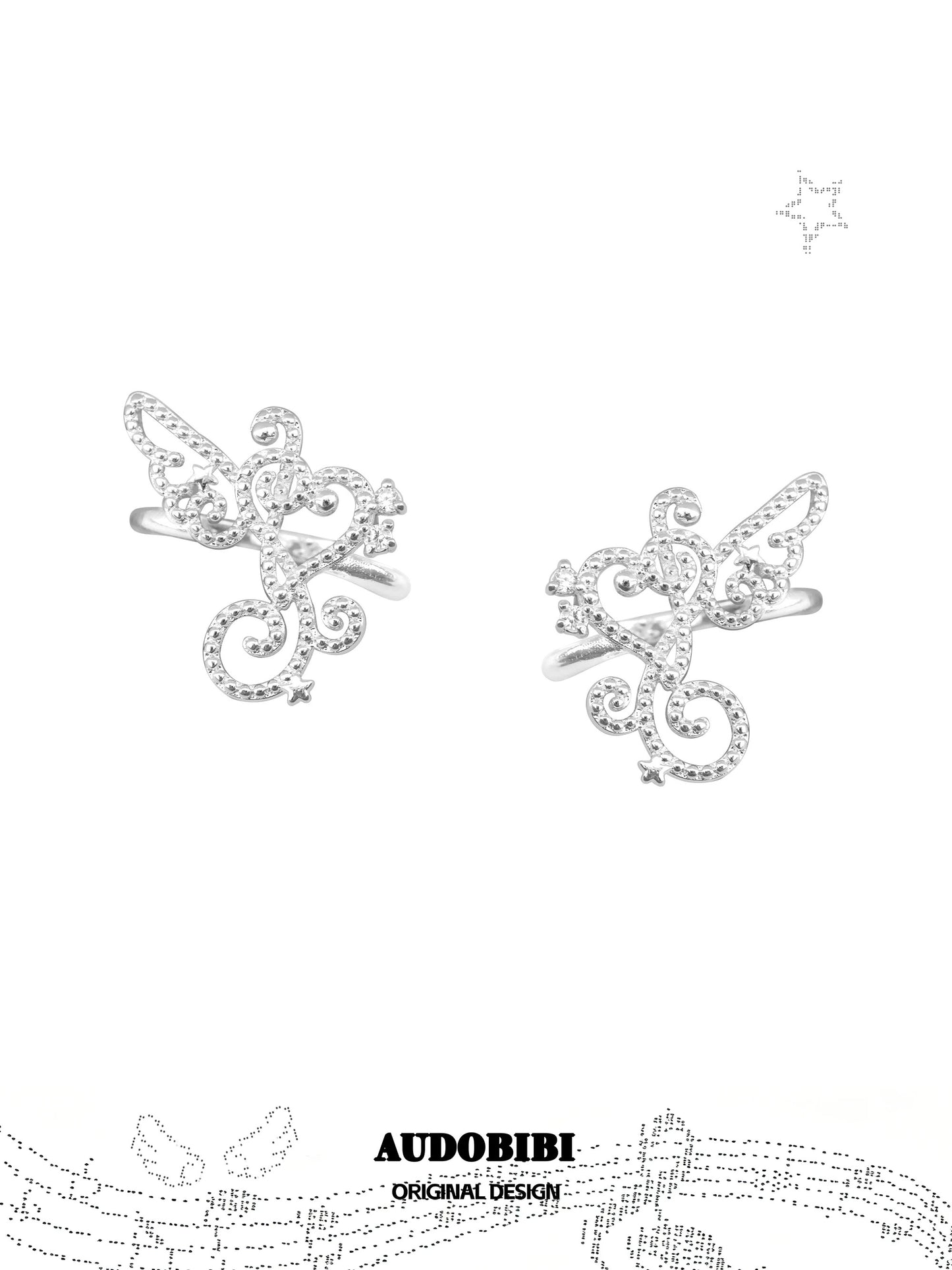 Melody Etude 18K Platinum Plating Heart Shaped Note “108 Steps in the Music Room” Earrcuffs