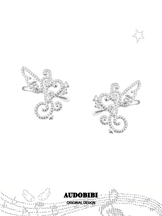 Melody Etude 18K Platinum Plating Heart Shaped Note “108 Steps in the Music Room” Earrcuffs