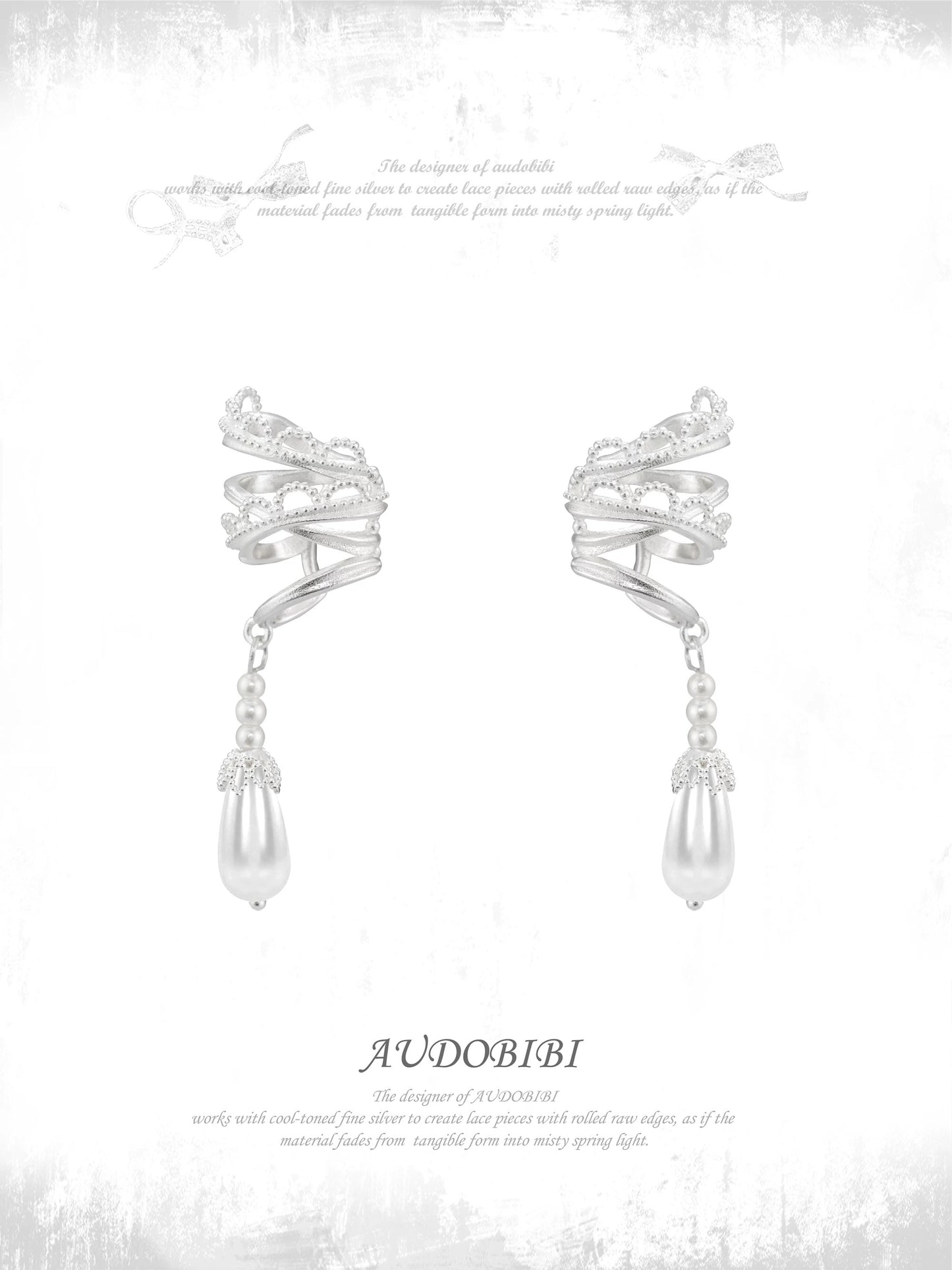 Dreaming in Lace 18K Platinum Plating Pearl Dangle Earcuffs
