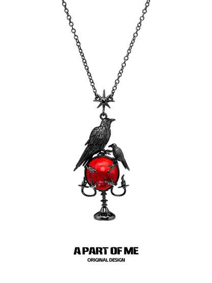 The Prophecy: Crow & Candelabra 18K Black Gold Plated Gothic Pendant Necklace