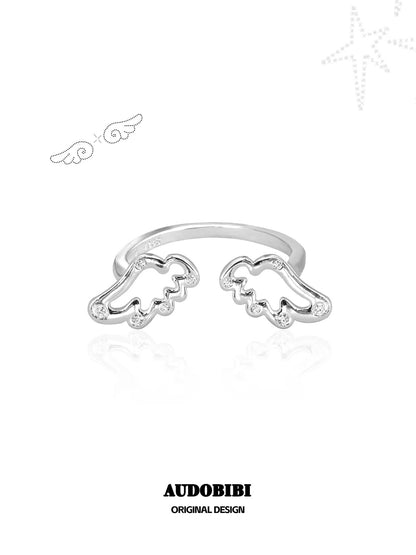 Judgement Angel S925 Sterling Silver Heart & Wings Rings