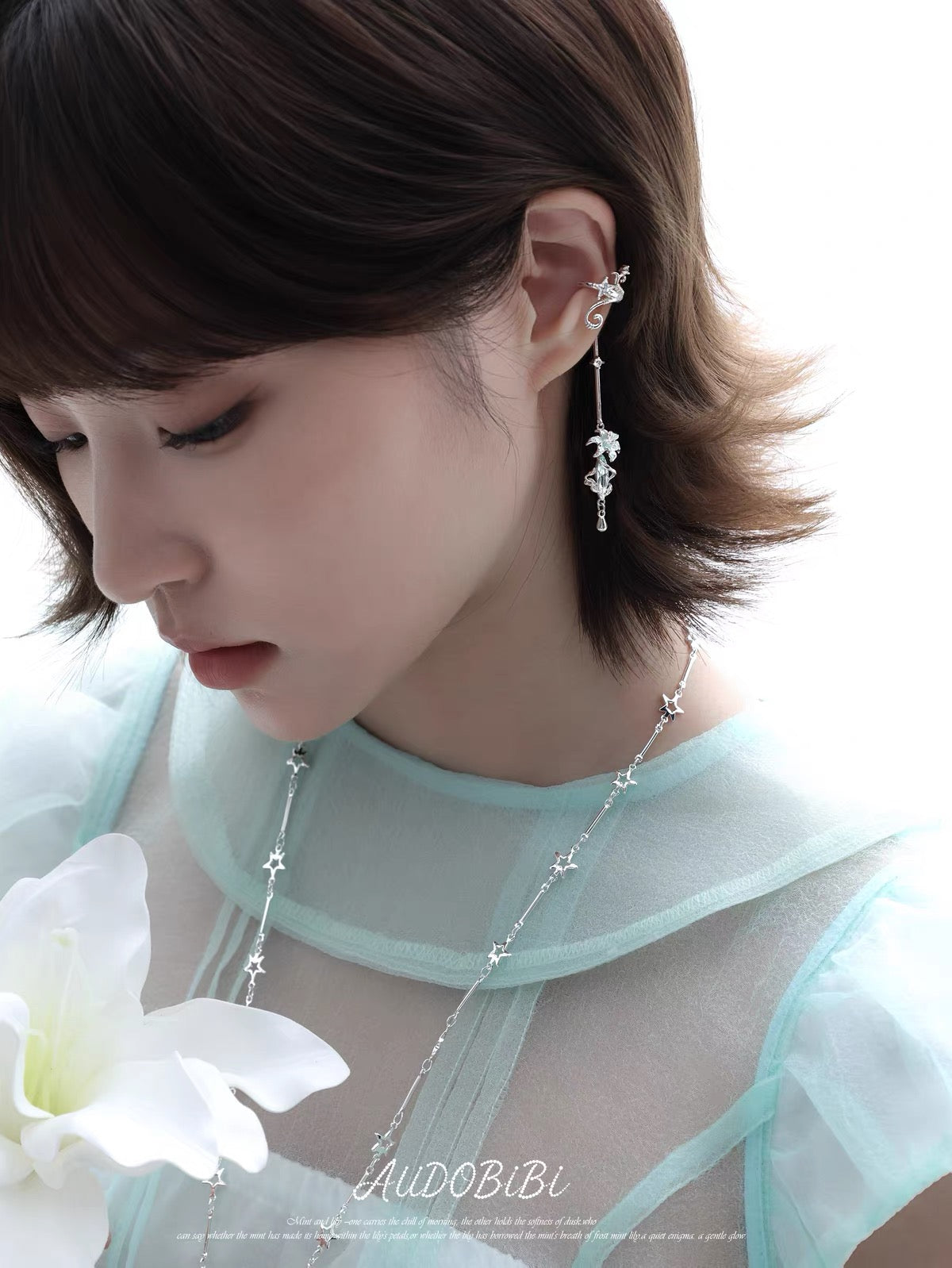 Dreamcore Lily 18K Platinum Plating Fairy Dangle Ear Cuffs