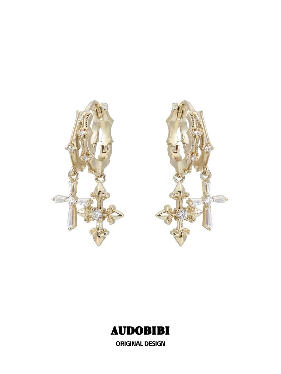 Champagne Gold Iris Gold-plating Double-layered Huggie Earrings