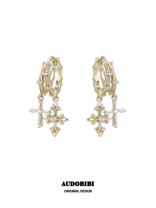Champagne Gold Iris Gold-plating Double-layered Huggie Earrings