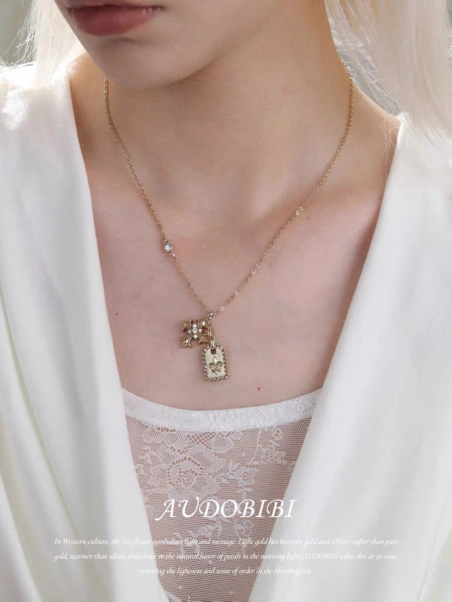 Champagne Gold Iris Gold-plating Tag Pendant Necklace