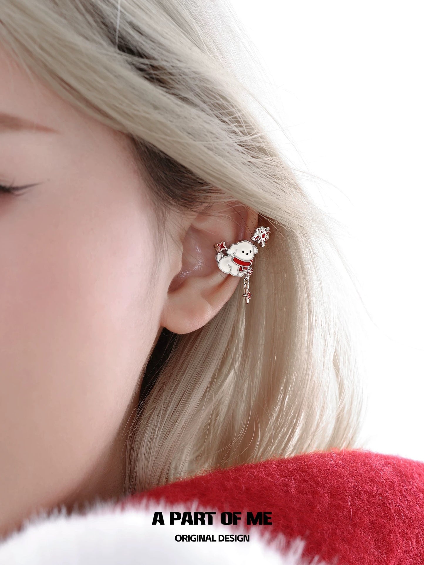Happy New Year 18K Platinum Plating Black Cat & White Dog under the Firework Ear Cuffs