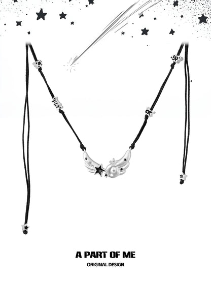 Angel Dream Black Cord Adjustable Angel Wing Necklace