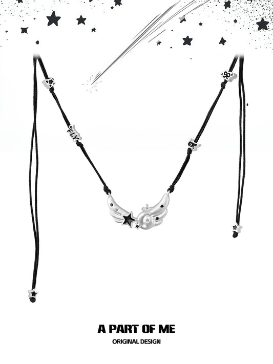 Angel Dream Black Cord Adjustable Angel Wing Necklace