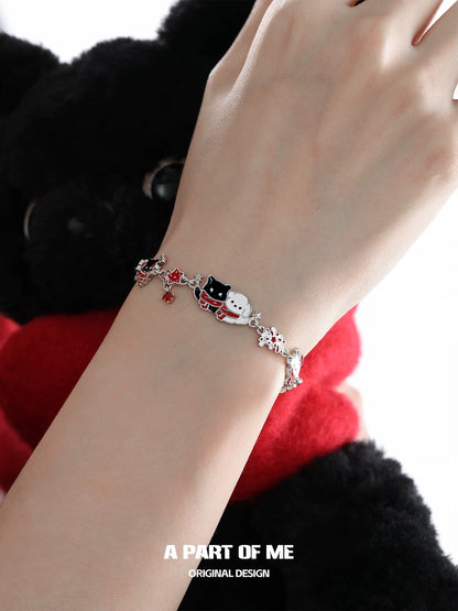 Happy New Year 18K Platinum Plating Black Cat & White Dog Slider Bracelet
