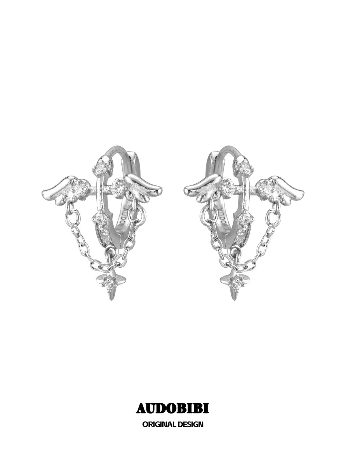 Judgement Angel 18K Platinum Plating Cross Wings Huggie Earrings