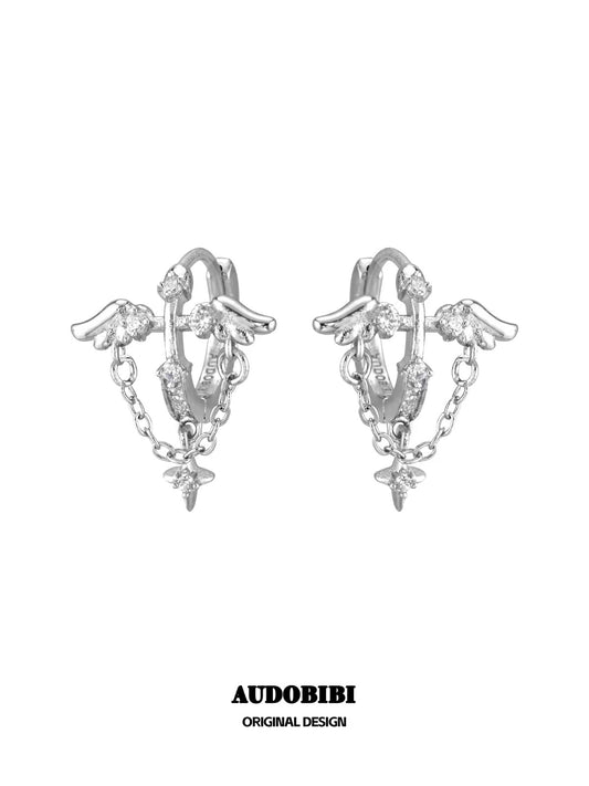 Judgement Angel 18K Platinum Plating Cross Wings Huggie Earrings