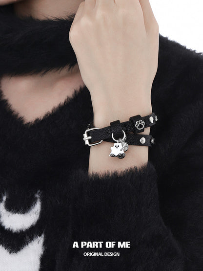 Ghost Kitten 18K Platinum Plating Leather Bracelet