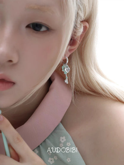 The Hidden Gate 18K Platinum Plating Lock & Key Huggie Earrings