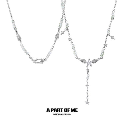 Angel Wings & Halo 18K Platinum Plating Pearl Stack Necklace