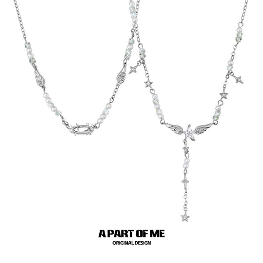 Angel Wings & Halo 18K Platinum Plating Pearl Stack Necklace