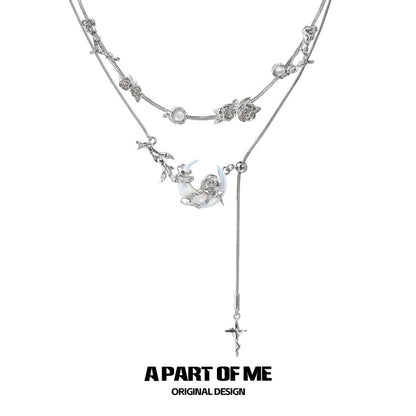 Rose on the Moon 18K Platinum Plating Natural Shell Choker & Lariat Necklace