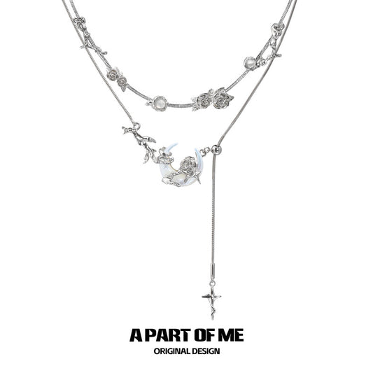 Rose on the Moon 18K Platinum Plating Natural Shell Choker & Lariat Necklace