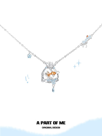 Dreamcore Goldfish 18K Platinum Plating Trapped in a Plastic Bag Necklace
