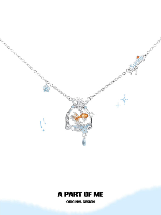 Dreamcore Goldfish 18K Platinum Plating Trapped in a Plastic Bag Necklace