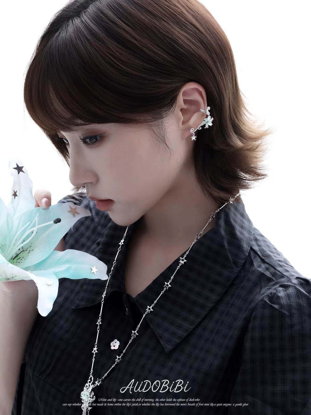 Dreamcore Lily 18K Platinum Plating Vine & Star Ear Cuffs